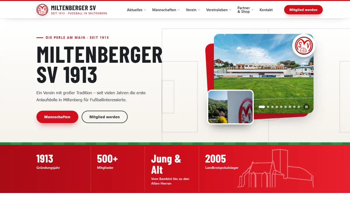 Startseite des Miltenberger SV 1913 im neuen Design in Rot und Weiß